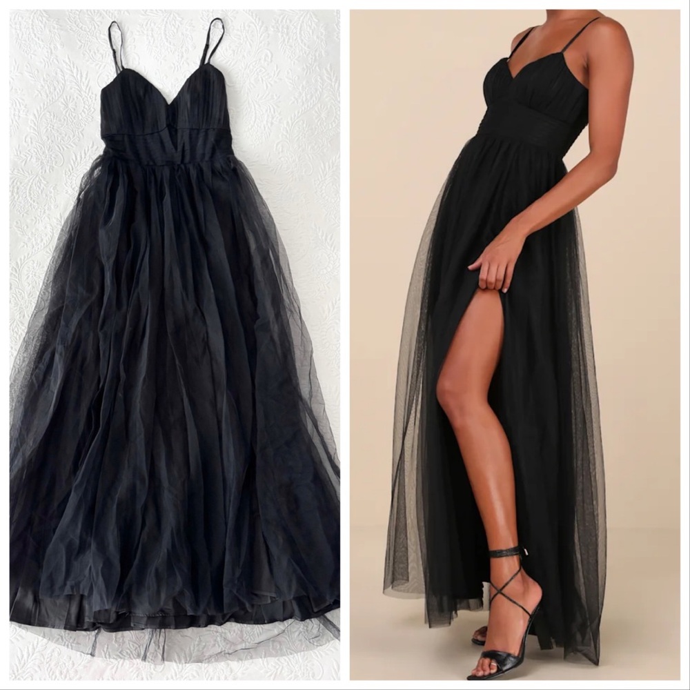 NWT Lulus Convincingly Graceful Black Tulle Sleeveless Maxi Dress Large